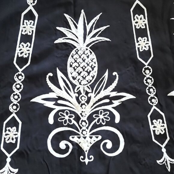 Faith Resortwear Black Long A-Line Skirt White Pineapple Print Sequins Sz Small - Picture 3 of 14